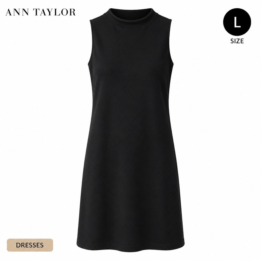 Ann Taylor Shift Dress Midi Womens Large Black Mock Neck Minimalist LBD Cocktail